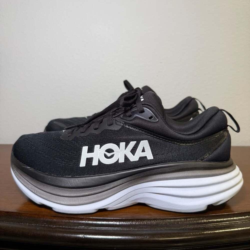 Hoka Bondi 8 Women Size 7.5B Black White Running Shoes